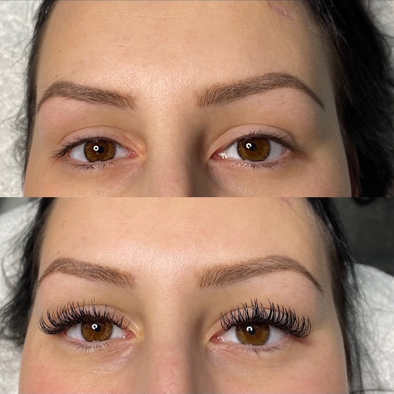 Ogen voor en na een set wimperextensions